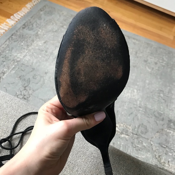 Joie Black Suede Studded Lattice Lace Up Sandals - Picture 4 of 6